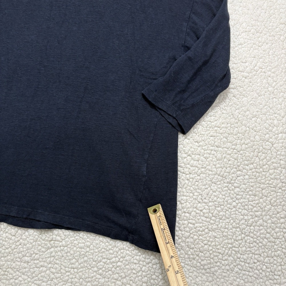 J. Jill Love Linen Knit Blouse Navy Blue 3/4 Sleeve Top Large Shirt Breathable - Picture 2 of 8